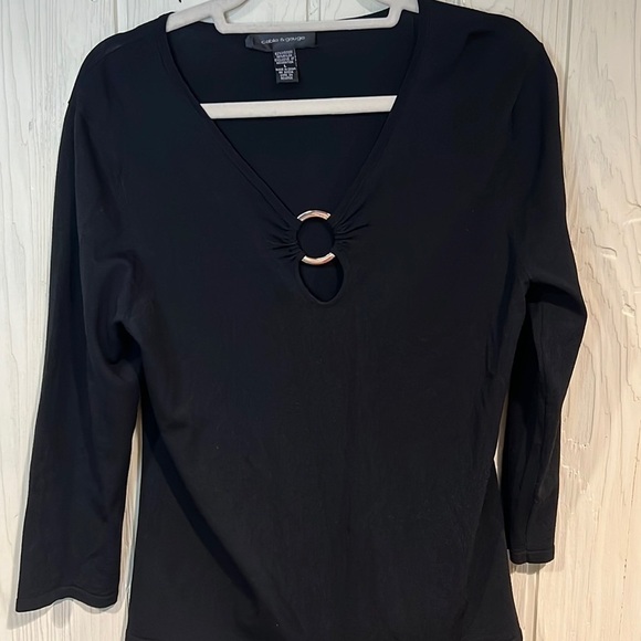 Cable & GAUGE LONG SLEEVE BLACK SILVER TONE HARDWARE TOP SIZE SMALL - Picture 1 of 8